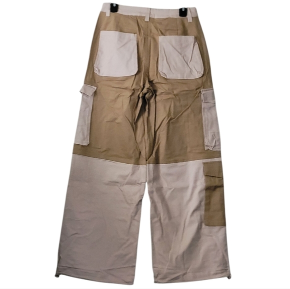 Boutique Patchwork Utility Cargo Pants in Taupe and Cream - Picture 7 of 15
